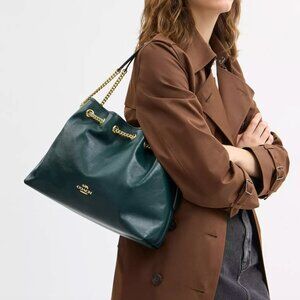 NWT COACH Evelyn Shoulder Bag - CCZ79 Crinkle Leather/Gold/Dark Teal - $350